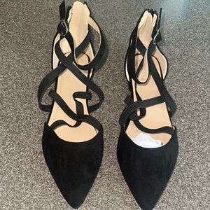 Suede Black Strappy Women's Shoes